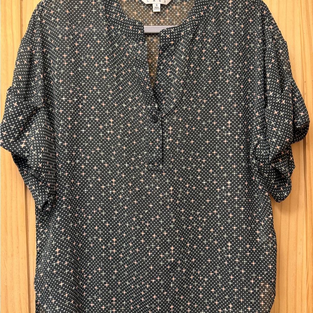 CAbi Navy Star & Dot Henley Blouse